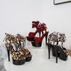 Fashion High Heel Sandals Thin Heel Sexy Black Platform 13CM15cm Hentian High Heel Leopard Slippers