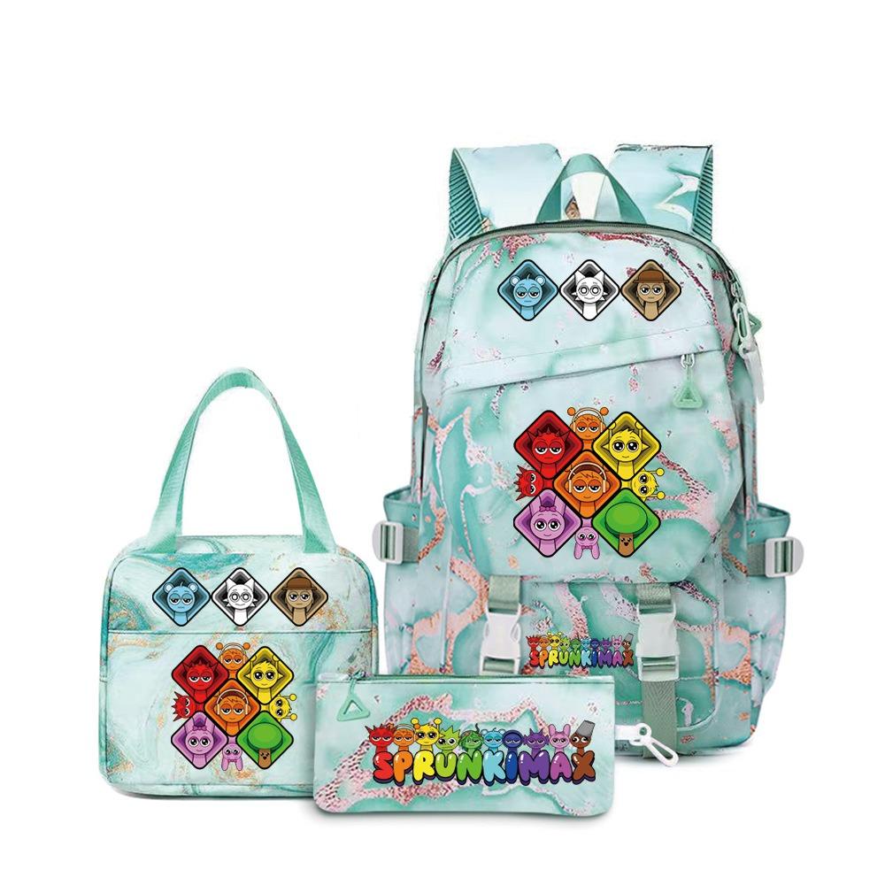 Rhythm Box Sprunki Cartoon Backpack Campus Male and Female Versatile Student Large Capacity School Bag Three-piece Set L