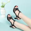 7cm Elegant Comfortable Rhinestone Gladiator Sandals Platform Shoes 2025 Summer Med Block Heels Sandals Leather for Office Mom