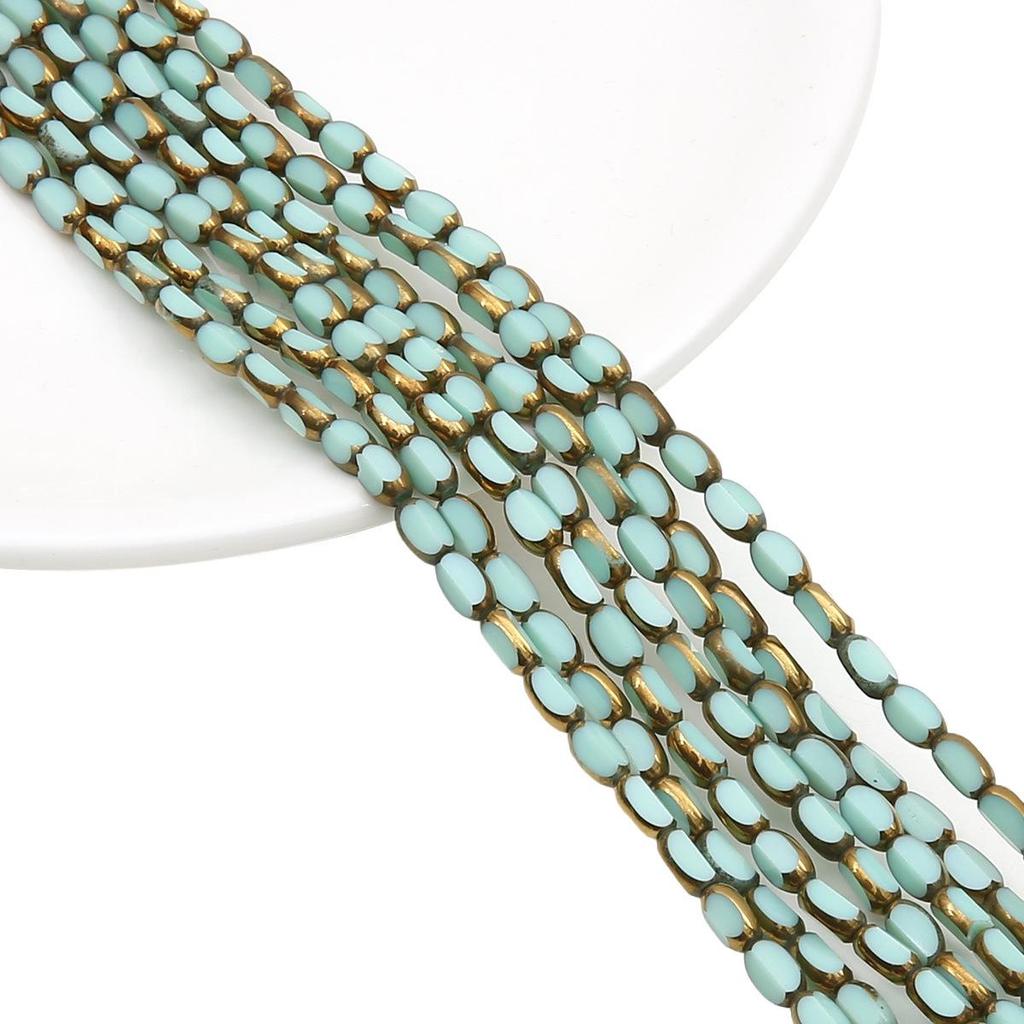 Oval Faceted Gold-Edged Glass Crystal Rice Beads for Jewelry Making