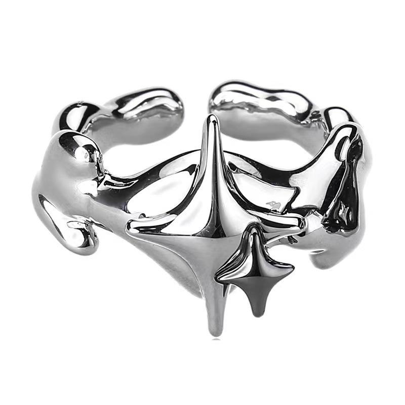 Dark Starry Ring: Fashionable Irregular Open Ring for Men  Women - Luxurious Neutral Style.