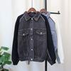 Autumn and winter new design sense splicing denim knitted double-sided cardigan loose and thin sweater jacket women