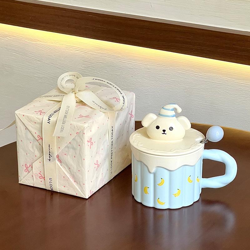 Cute girl high value bear mug office ceramic mug with lid birthday gift home couple cup
