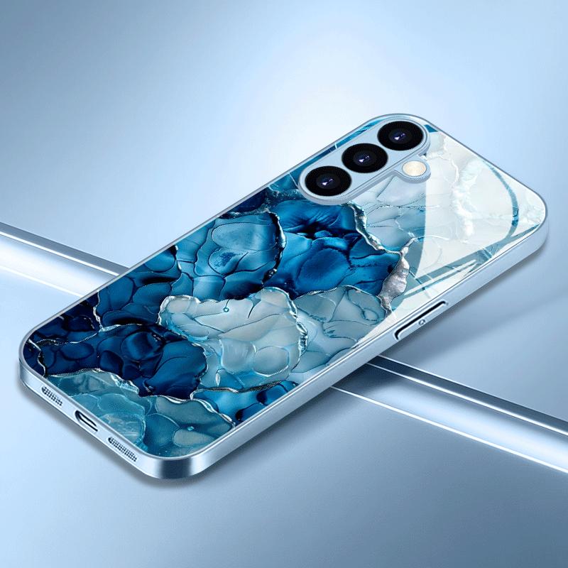 Watercolor Marble Patterned Glass Phone Case Suitable for Samsung Galaxy S26 S25 S24 S23 S22 S20 FE/Ultra/Plus Anti Drop