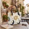 Celestial Sun Moon Print Canvas Tote Bag Large Capacity Casual Shoulder Bag for Daily Use