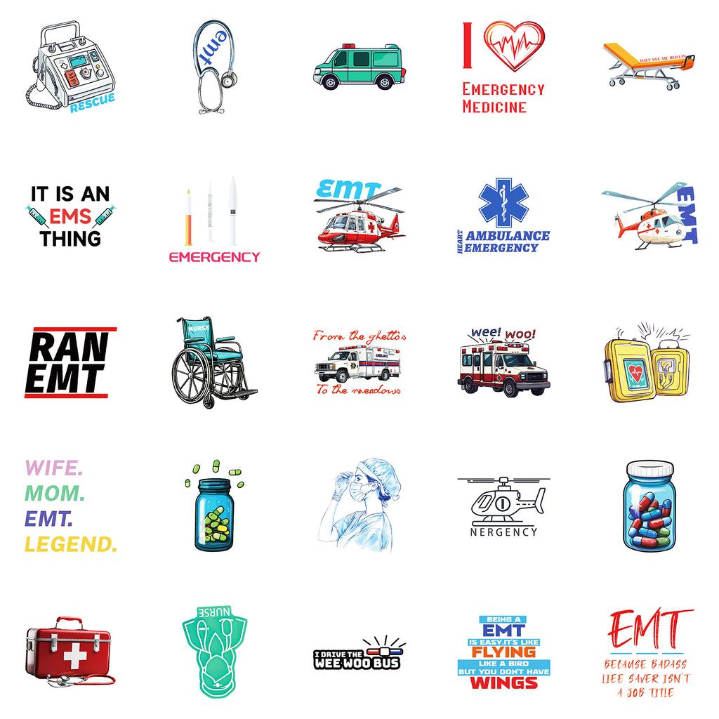 50 Medical Theme Waterproof Decorative Stickers DIY Mobile Phone Case Skateboard Refrigerator Stickers