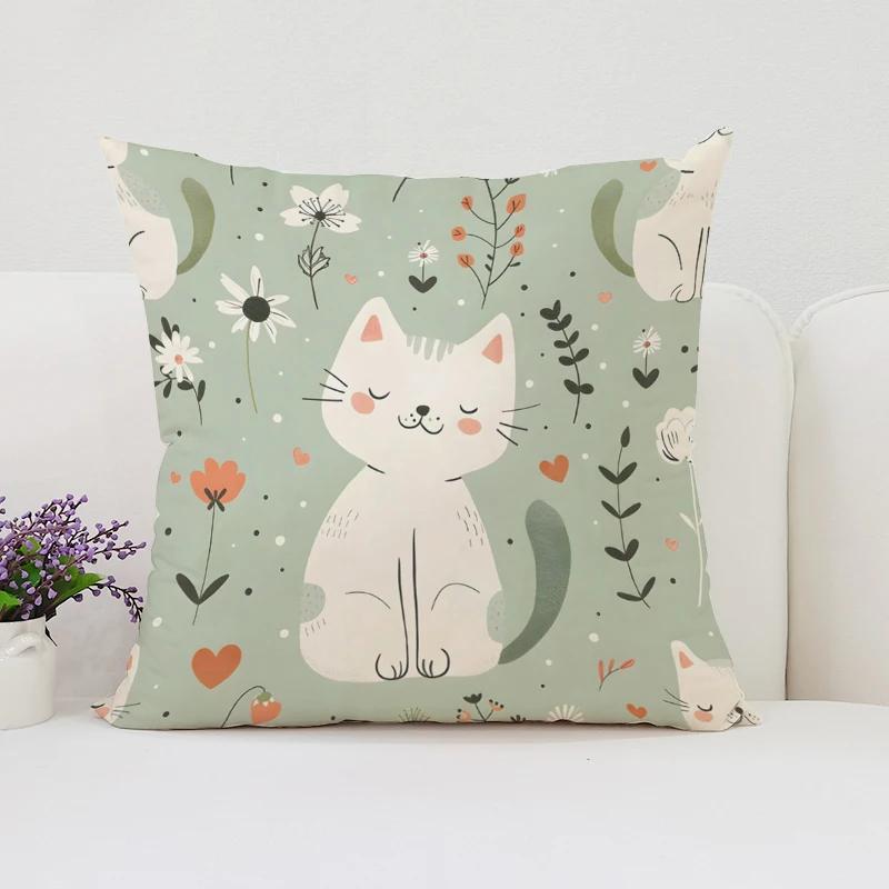 Cute Cartoon Cat Pillowcases for Pillows 45x45 Cushions Cover Aesthetic Room Decoration Cushion Cover 50x50 Home Decor Pillow
