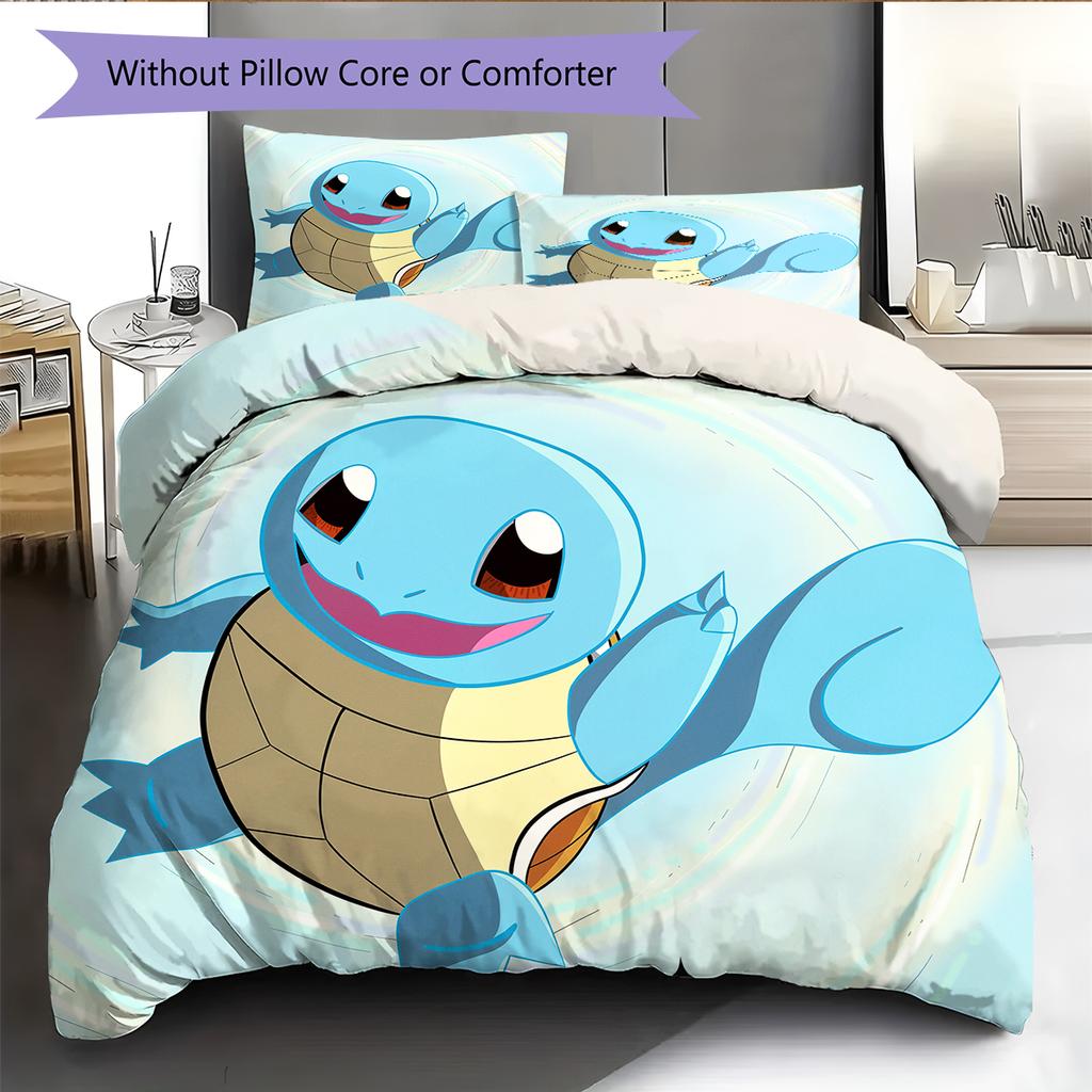 Biancheria da letto con motivo a cartone animato di Squirtle Decorazione per la casa Regalo di compleanno (1 * copripiumino + 2 * federa, senza nucleo)