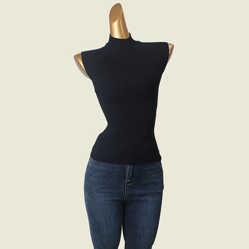 French Style Flounced Sleeve Thread Texture Vest Elegant Half Turtleneck Knitwear Slim Looking Summer Export Tops