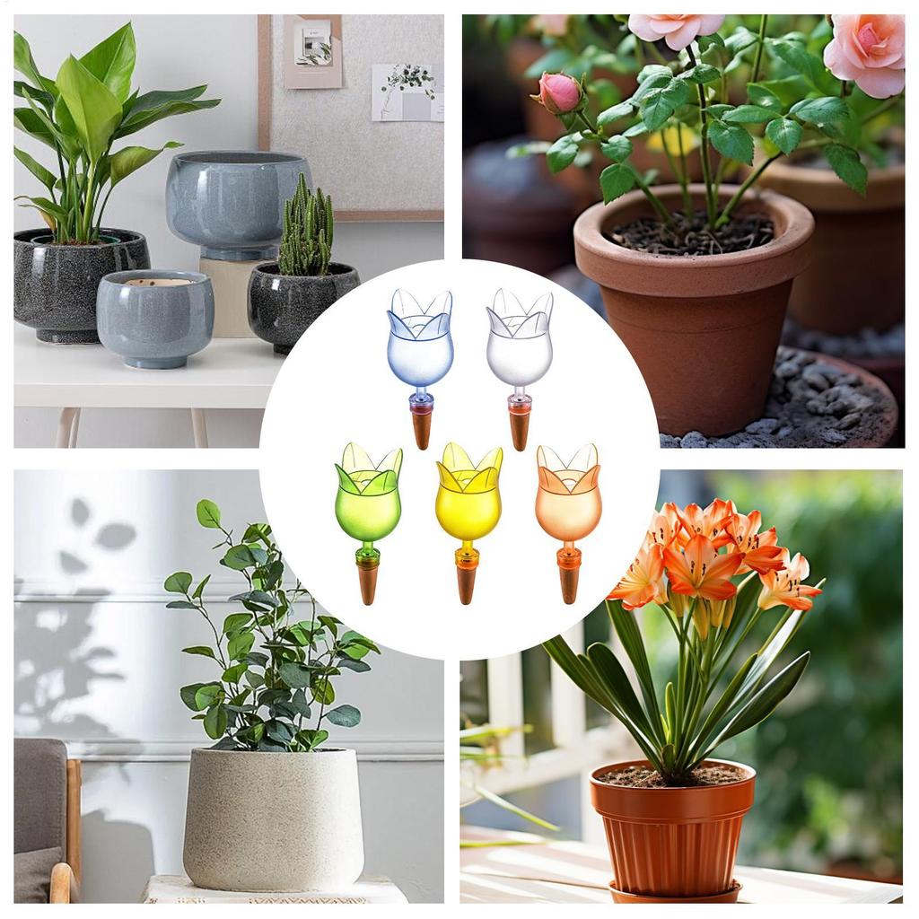 Plant Watering Spikes 5 Pieces Irrigation Stakes For Flowers Automatic Flower-Shaped Watering Spikes For Garden Lawn Vegetable