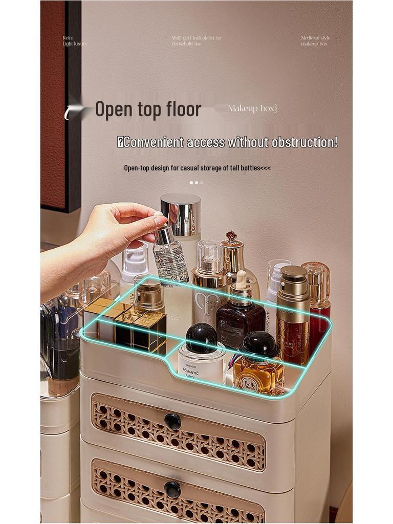 Kosmetik-Aufbewahrungsbox im chinesischen Stil: Staubdichter Schreibtisch-Organizer für Lippenstift, Masken und Hautpflegeprodukte mit Schubladen.