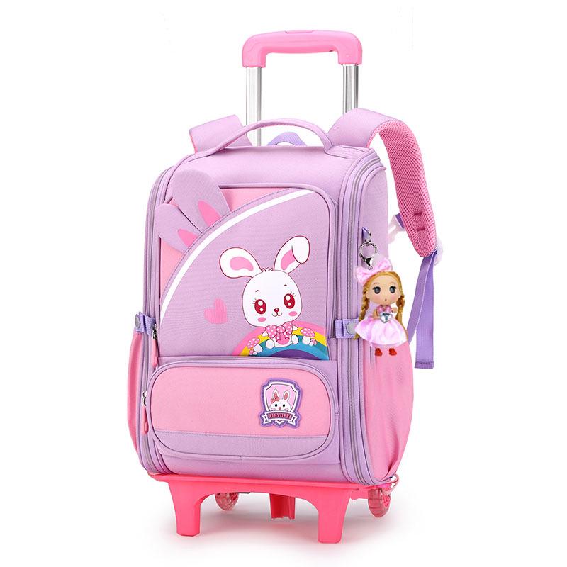 Large Capacity Trolley School Bag for Girls, Grades 3-6 - Stair Climbing & Detachable Design