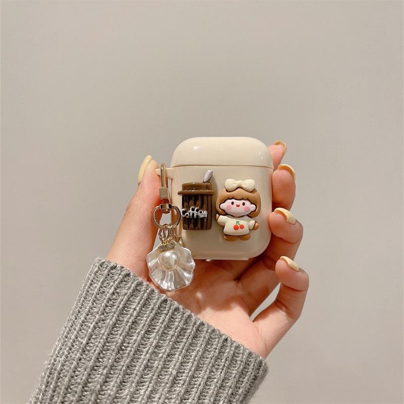 Airpods 1 /2/3 Generation Shell Pendant Girl Coffee Bluetooth Headset Case Protective Case Airpods Pro Silicone Airpods 1/2 generation