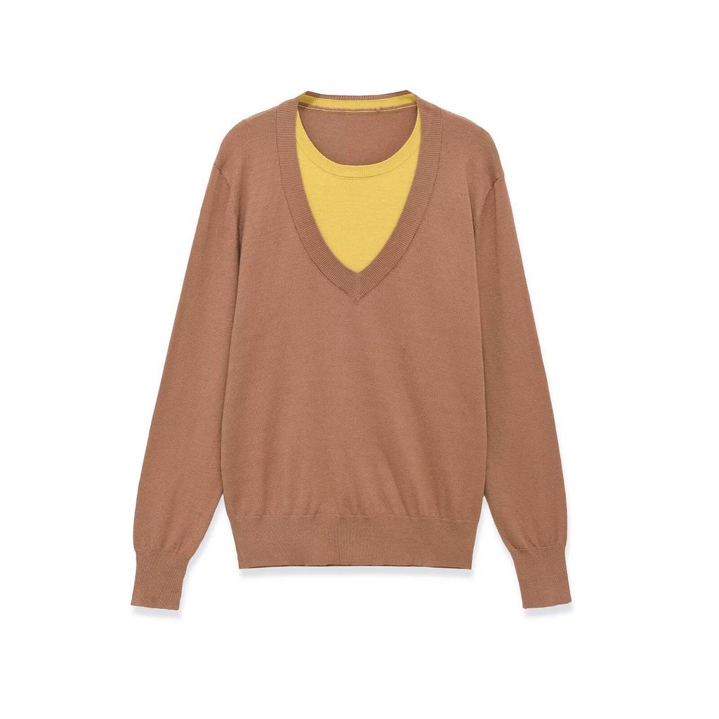 Spring 2026 European & American Style Women's Long Sleeve Round Neck Patchwork Knitwear