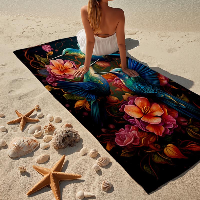 Hummingbird In Bloom Beach Towel, Super Soft Microfiber, Gift for Her/Him, Birthday, for Pool, Beach, Travel, Home Decor Fan gifts