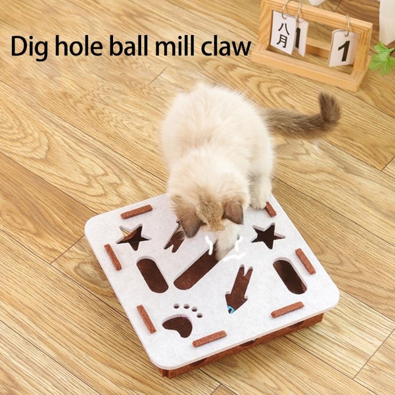 Stimulates Curiosity Felt Puzzle Toy Cats Chew Resistant Durable With Multiple Holes And 2 Bells Ball