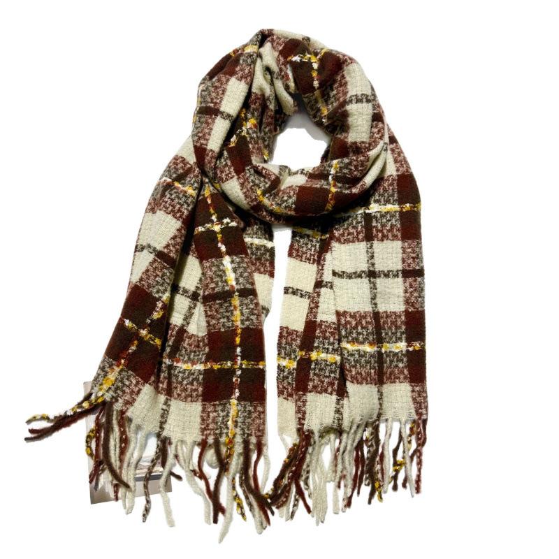 Autumn and Winter New Milk Huhu Imitation Cashmere Scarf Women's Plaid Simple Cute Tassel Warm Scarf Men's Shawl