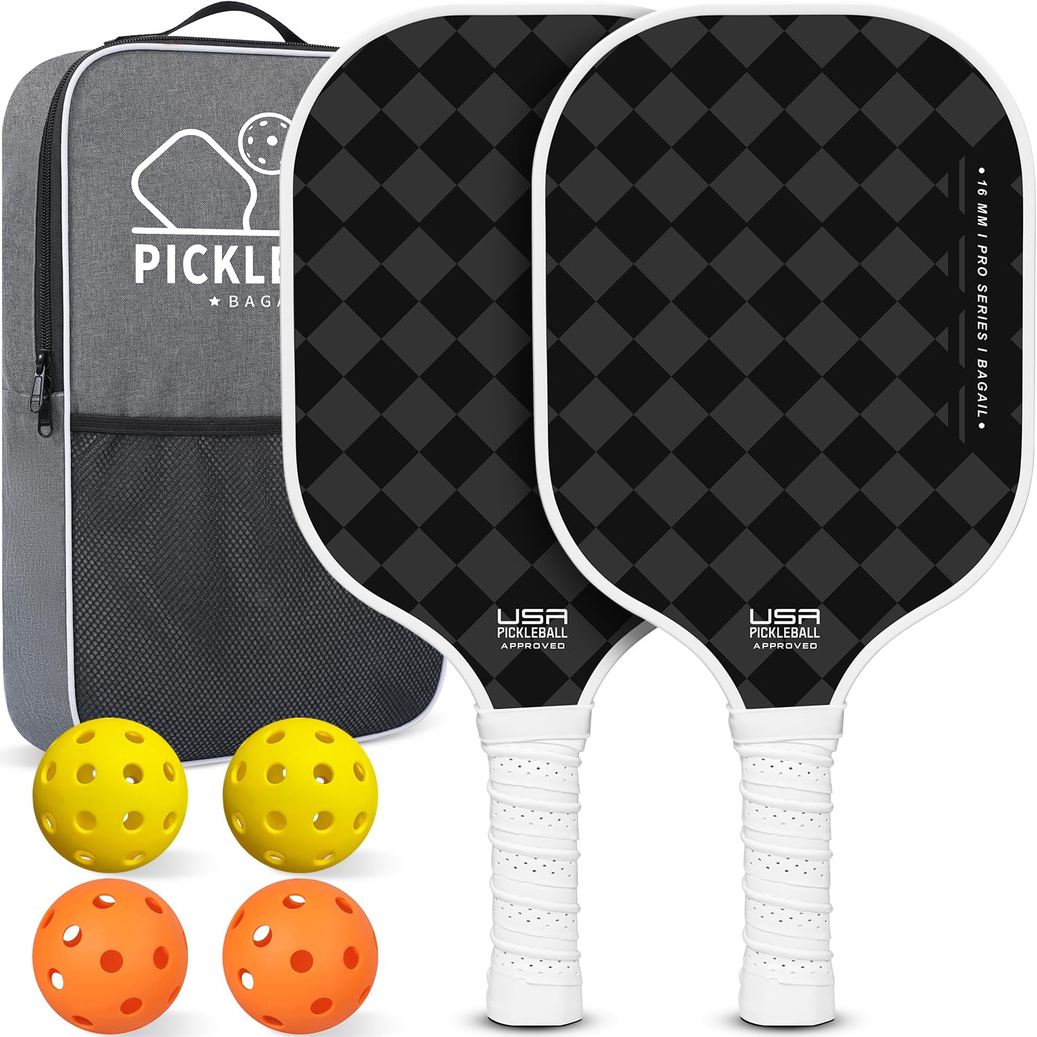 

BAGAIL Pickleball Paddle Racket USAPA Approved Honeycomb Non-slip Sweat-Absorbing Grip 4 Pieces with Carry Bag and 4 Pickleballs Gift Set 2 White