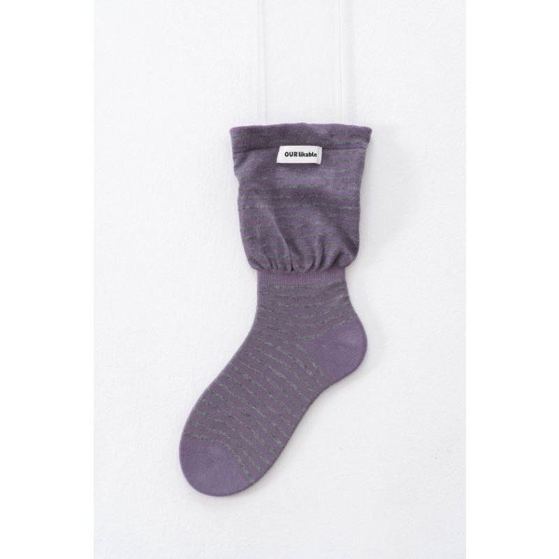 Wide-mouthed Socks for Autumn and Winter, Flared Flared Striped Socks, Women's Fabric Label Pile Socks, Women's Loose Mid-calf Socks