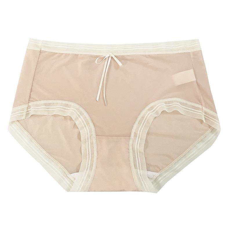Plus-size Ladies Summer Sweet Lace Edge Ice Silk Cotton Crotch Antibacterial Hip-lifting Mid Waist Triangle Briefs