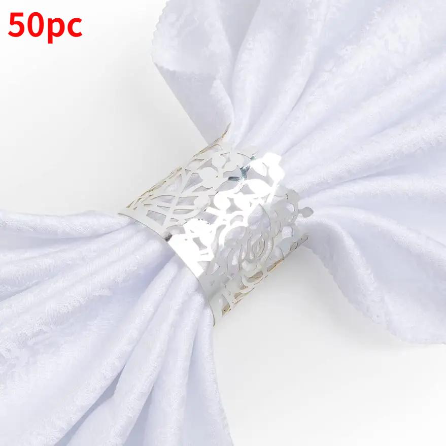 25/50Pcs Disposable Rose Flower Paper Napkin Rings Laser Cut Foil Paper Napkin Holder, Leaf Vine Serviette Rings For Table Decor