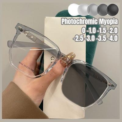 Ultra Light Square Photochromic Myopia Glasses For Women Large Frame Polygonal Myopia Eyewear Anti Blue Light Near Sight Glasses