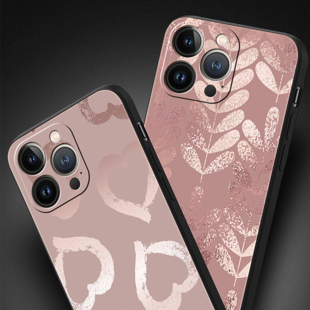 Gold Rose Love Heart Phone Case For iPhone 17 16 15 Pro Max 11 12 13 14 7 8 Plus SE 2020 X XR XS Cover Soft Black