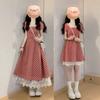 Red Plaid Sling Vest Dress Children's New Explosion Dopamine Wear Beautiful Unique Long Dress Summer