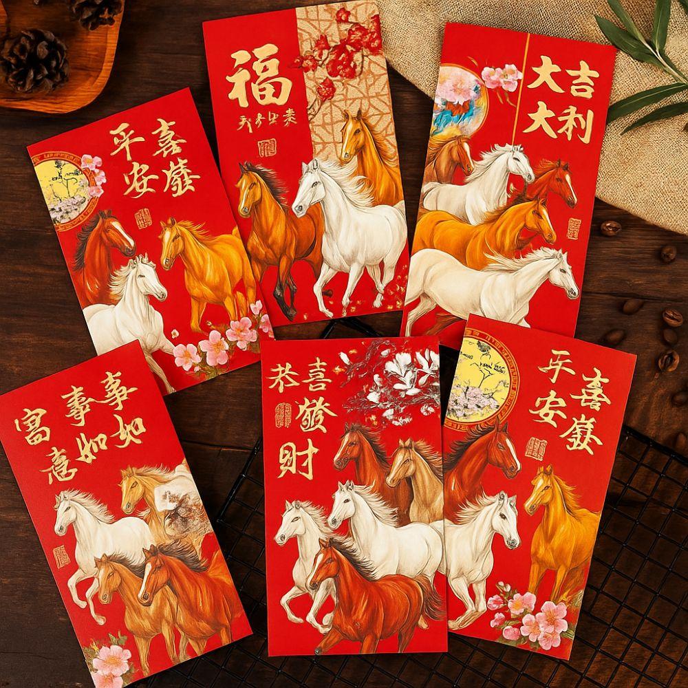 6pcs Cartoon Horse Year Money Envelope Chinese Lucky Money Pockets  Marriage Ceremony