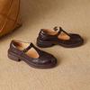 Krazing Pot Sheepskin Round Toe Size 42 Thick Med Heels Slip on Platform Gladiator Metal Buckle Autumn Pumps