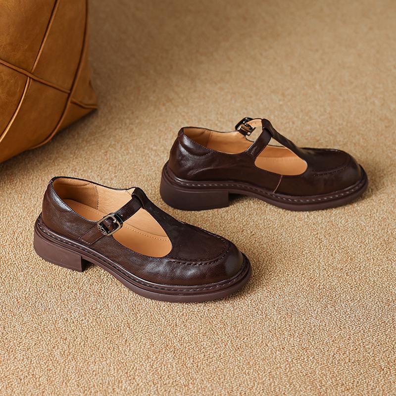 Krazing Pot Sheepskin Round Toe Size 42 Thick Med Heels Slip on Platform Gladiator Metal Buckle Autumn Pumps