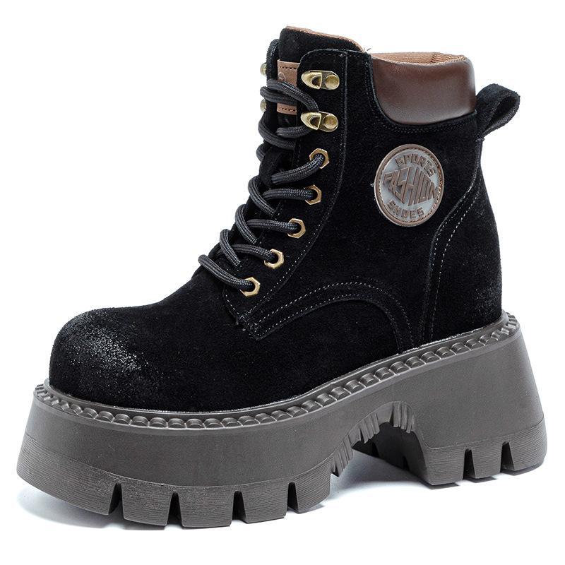 

Martin boots inner height increase women s shoes autumn and winter new leather boots 10CM shoes platform casual shoes short boots tide A5052 39 чёрный