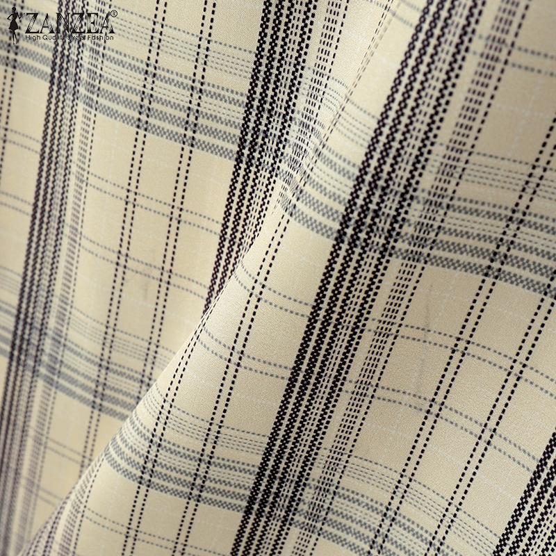 ZANZEA Women Summer Round Neck Sleeveless Grid Print Tank Tops