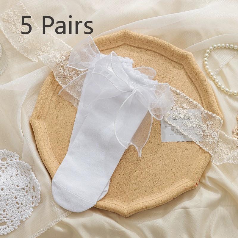 5 Pairs of Female Summer Love Sweet Mesh Bow Pile Socks