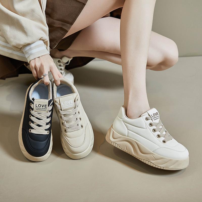 Spring White Shoes New Style Female Students' Height-enhancing Sports Shoes Trendy Casual Shoes Street Photography