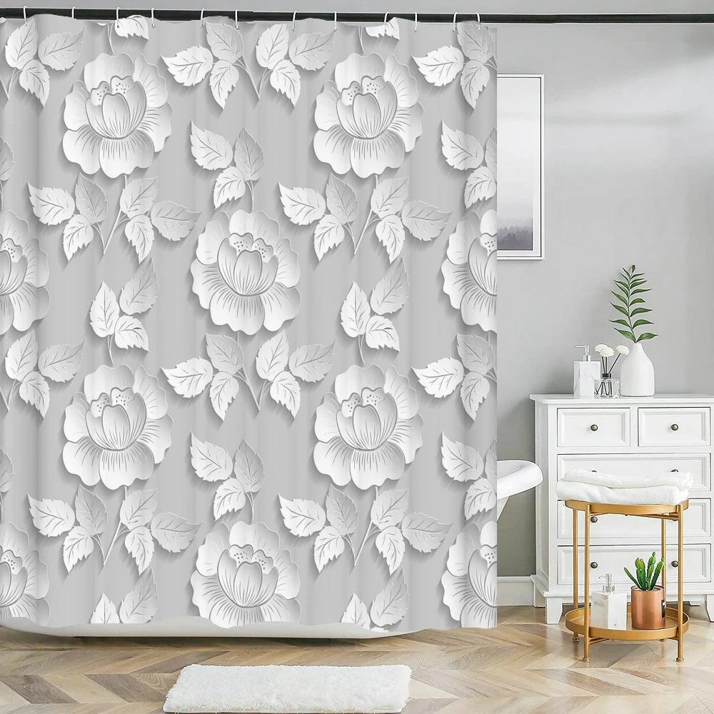 JY01Flower Shower Curtain Bathroom Waterproof Polyester Shower Curtain Floral Printing Curtains for Bathroom Shower with Hooks@1