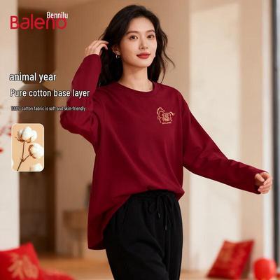 Baleno Women's Lunar New Year Lucky Horse Cotton Long Sleeve T-Shirt