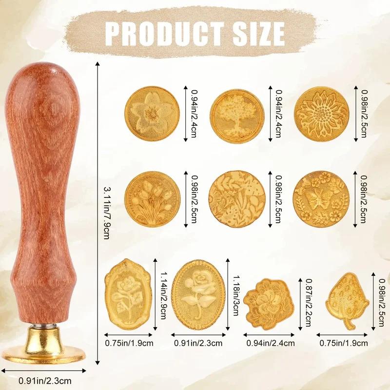 Wax Seal Kit with Wooden Handle for Envelopes Banquet Placemats, Various Sizes, Wishes, 10 /12Pieces