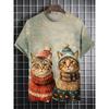 Men's Animal Funny Cat Printed T Shirt Short Sleeve Tees Tops 3D Print O-Neck Shirts Party Summer Casual Men's Clothing Shirt