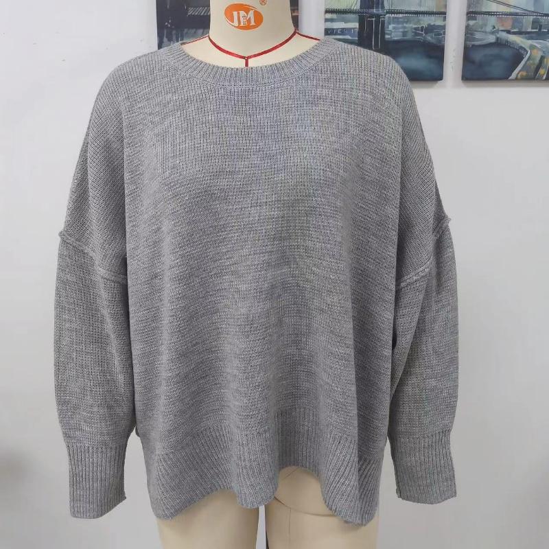 IHUASU Autumn and Winter Fashion Women's O-Neck Knit Loose Split Pullover Sweater