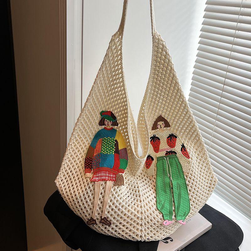 

Summer Cotton Woven Bag Women Niche Shoulder Underarm Commuter Tote Bag Idle Style Vacation Hollow Straw Bag White