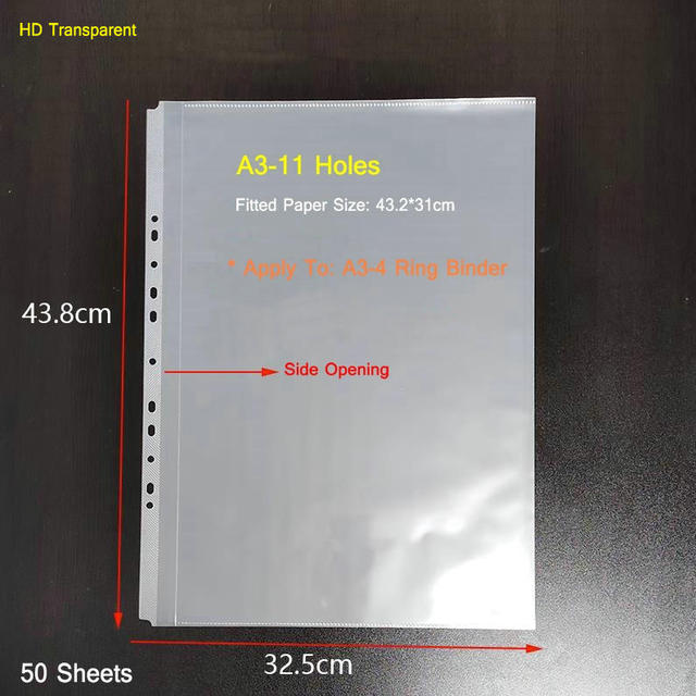 4-Ring Binder A3 Document Holder 4-Rings Folder A3 File Storage Paper Organizer Transparent Binder Sleeves A3 Folder