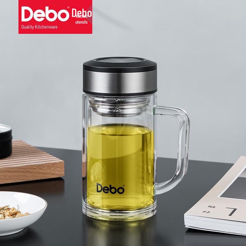 Debo 360ml Heat-Resistant Glass Office Cup with Filter