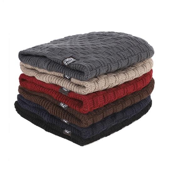 Men Knitted Hat Winter Beanie Cap Slouchy Cold Resistant Solid Color Warm High Elastic Thick Plush Soft Anti-slip Decorative Men Outdoor Cycling