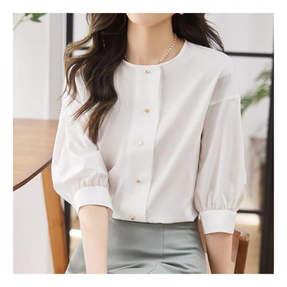 Navava Women Simple Daily Puff 5 Point Round Neck Blouse Nb1378