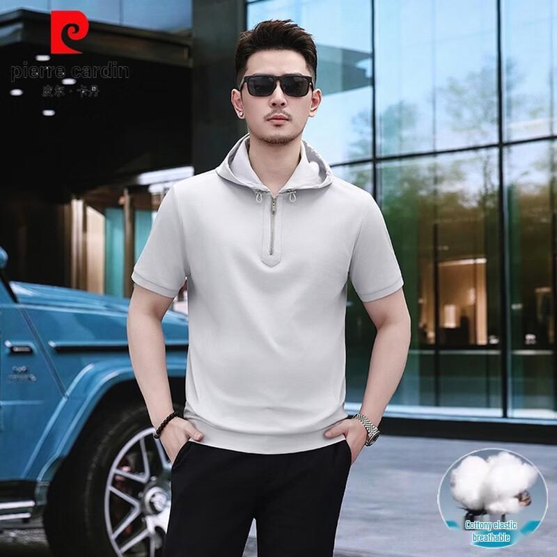 

Pierre Cardin Men s Summer Hooded Half-Zip Short Sleeve T-Shirt 50