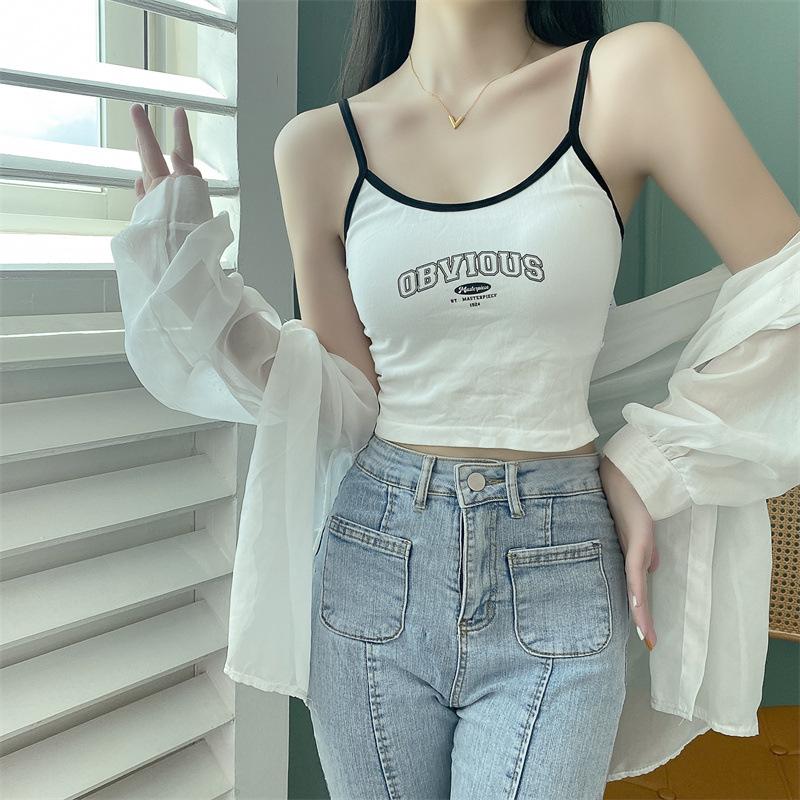 Alphabet Spice Sports Camisole Girly Girl with A Bra Pad Under The Undershirt To Prevent Exposure and Wear A Short Top