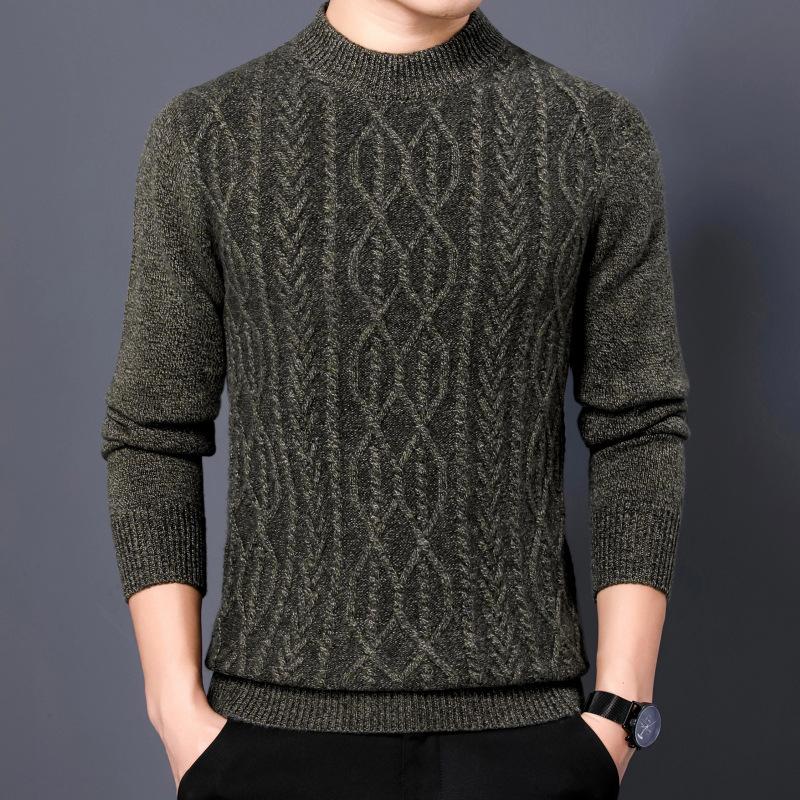 [Pure Wool] Extra Thick Sweater Men'S Autumn And Winter Round Neck Warm Bottoming Top Knitted Sweater