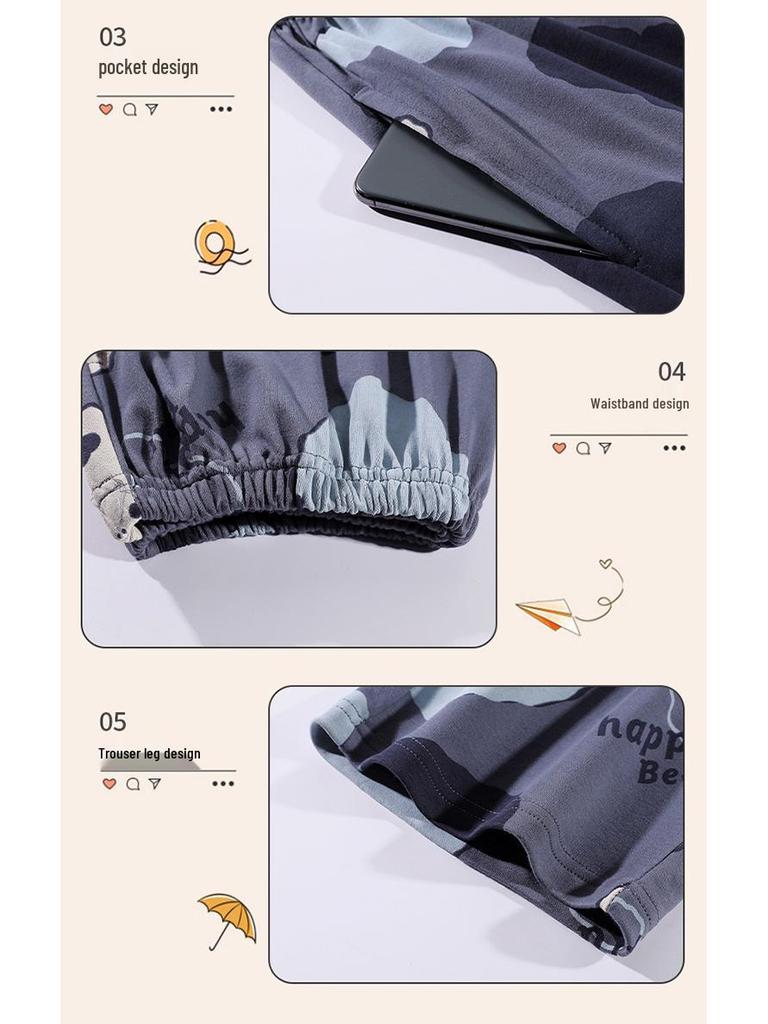 Men's Summer Cotton Pajama Set: Short Sleeve & Long Pants, Loose Fit, Plus Size