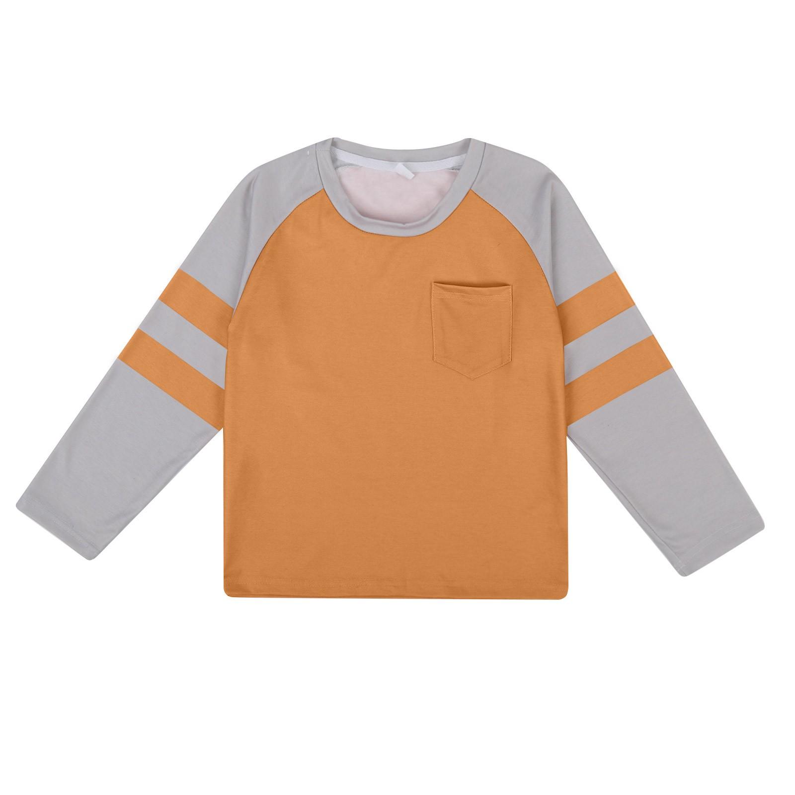 

Рубашки для девочек 4-15 лет с длинным рукавом реглан с круглым вырезом и карманом 130 оранжевый